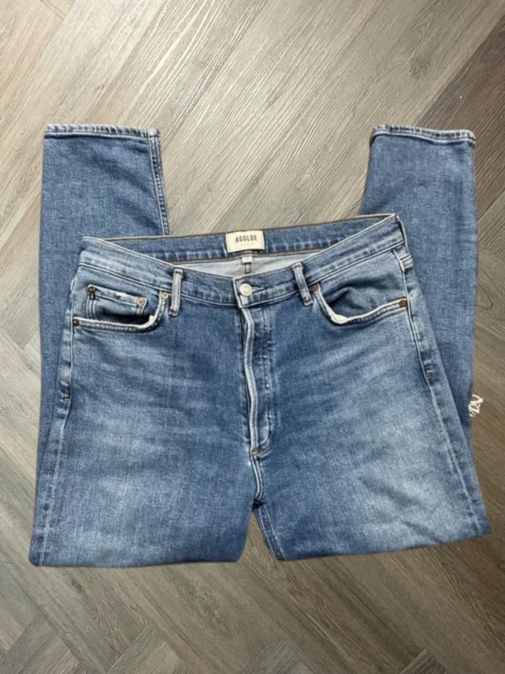 AGOLDE High Rise Straight Leg Distressed Jeans Womens 31 Blue Classic Boho Y2K
